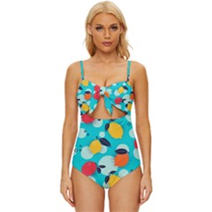 Pop Art Style Citrus Seamless Pattern Knot Front One-piece Swimsuit by Wegoenart