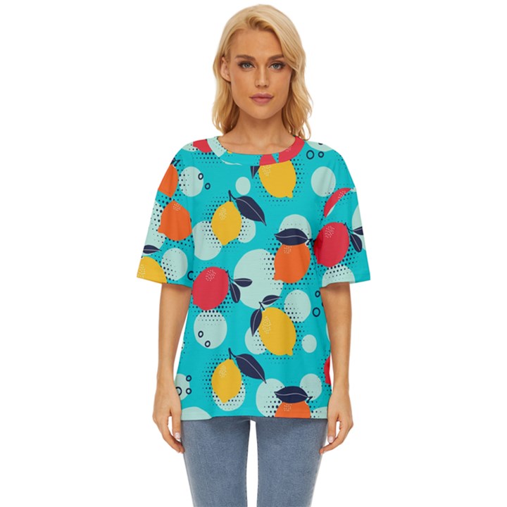 Pop Art Style Citrus Seamless Pattern Oversized Basic Tee