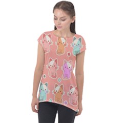 Cute Kawaii Kittens Seamless Pattern Cap Sleeve High Low Top by Wegoenart