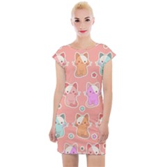 Cute Kawaii Kittens Seamless Pattern Cap Sleeve Bodycon Dress by Wegoenart