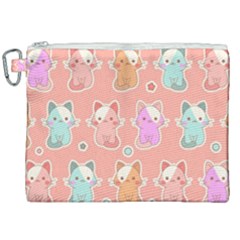 Cute Kawaii Kittens Seamless Pattern Canvas Cosmetic Bag (xxl) by Wegoenart