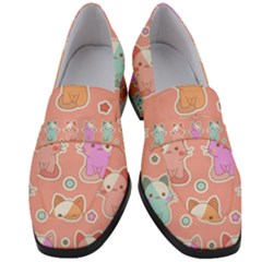 Cute Kawaii Kittens Seamless Pattern Women s Chunky Heel Loafers by Wegoenart