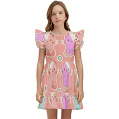 Cute Kawaii Kittens Seamless Pattern Kids  Winged Sleeve Dress by Wegoenart