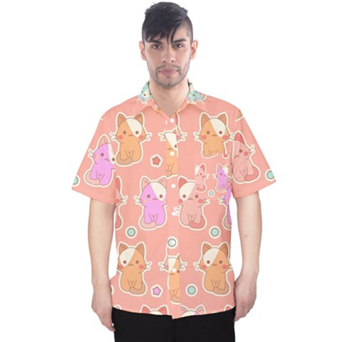 Cute Kawaii Kittens Seamless Pattern Men s Hawaii Shirt by Wegoenart