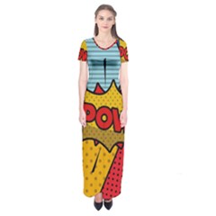 Pow Word Pop Art Style Expression Vector Short Sleeve Maxi Dress by Wegoenart