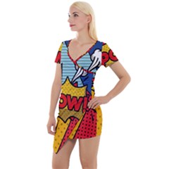 Pow Word Pop Art Style Expression Vector Short Sleeve Asymmetric Mini Dress by Wegoenart