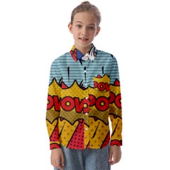 Pow Word Pop Art Style Expression Vector Kids  Long Sleeve Shirt by Wegoenart