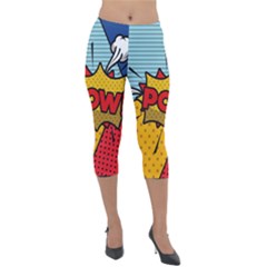 Pow Word Pop Art Style Expression Vector Lightweight Velour Capri Leggings  by Wegoenart