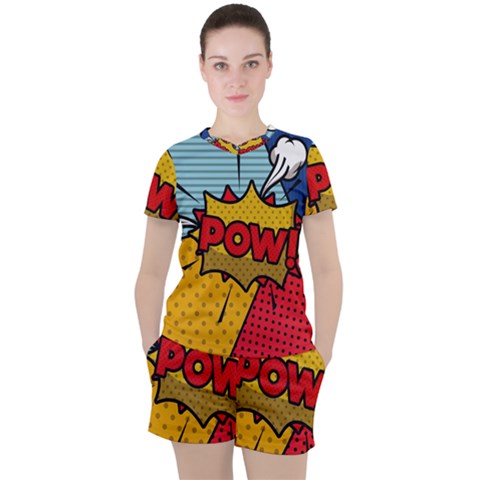 Pow Word Pop Art Style Expression Vector Women s Tee And Shorts Set by Wegoenart