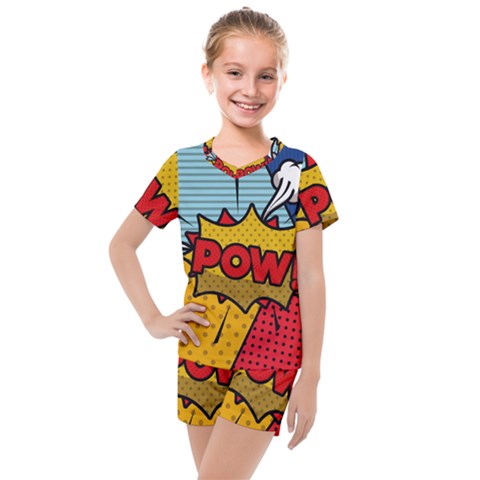 Pow Word Pop Art Style Expression Vector Kids  Mesh Tee And Shorts Set by Wegoenart