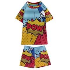 Pow Word Pop Art Style Expression Vector Kids  Swim Tee And Shorts Set by Wegoenart