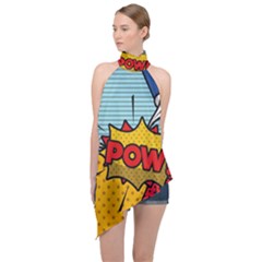 Pow Word Pop Art Style Expression Vector Halter Asymmetric Satin Top by Wegoenart