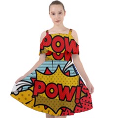 Pow Word Pop Art Style Expression Vector Cut Out Shoulders Chiffon Dress by Wegoenart