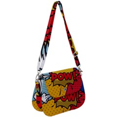 Pow Word Pop Art Style Expression Vector Saddle Handbag by Wegoenart