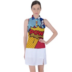 Pow Word Pop Art Style Expression Vector Women s Sleeveless Polo Tee by Wegoenart