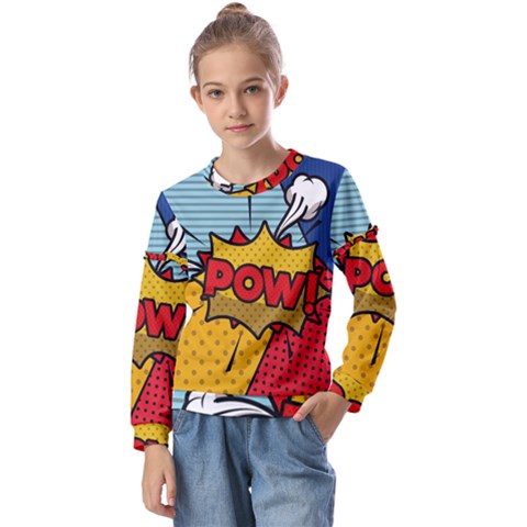 Pow Word Pop Art Style Expression Vector Kids  Long Sleeve Tee With Frill  by Wegoenart