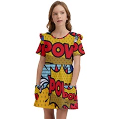 Pow Word Pop Art Style Expression Vector Kids  Frilly Sleeves Pocket Dress by Wegoenart