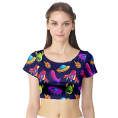 Space Pattern Short Sleeve Crop Top