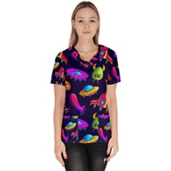 Space Pattern Women s V-neck Scrub Top by Wegoenart