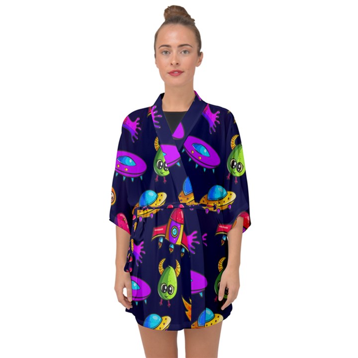 Space Pattern Half Sleeve Chiffon Kimono