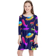 Space Pattern Kids  Quarter Sleeve Skater Dress by Wegoenart