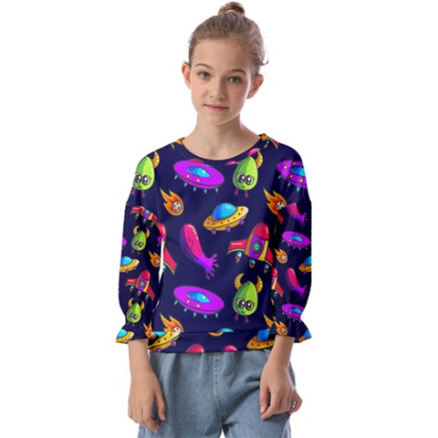 Space Pattern Kids  Cuff Sleeve Top by Wegoenart