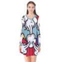 Rays Smoke Pop Art Style Vector Illustration Long Sleeve V-neck Flare Dress View1