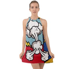 Rays Smoke Pop Art Style Vector Illustration Halter Tie Back Chiffon Dress by Wegoenart