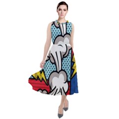 Rays Smoke Pop Art Style Vector Illustration Round Neck Boho Dress by Wegoenart