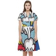 Rays Smoke Pop Art Style Vector Illustration Short Sleeve Waist Detail Dress by Wegoenart