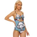 Rays Smoke Pop Art Style Vector Illustration Knot Front One-Piece Swimsuit View3