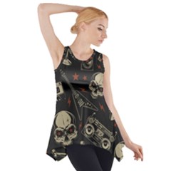 Grunge Seamless Pattern With Skulls Side Drop Tank Tunic by Wegoenart