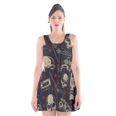 Grunge Seamless Pattern With Skulls Scoop Neck Skater Dress by Wegoenart