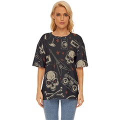 Grunge Seamless Pattern With Skulls Oversized Basic Tee by Wegoenart