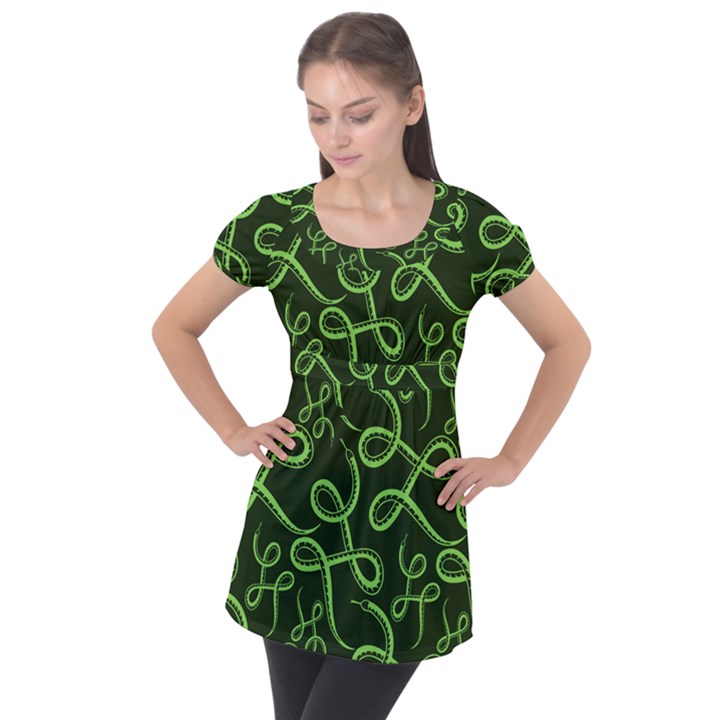 Snakes Seamless Pattern Puff Sleeve Tunic Top