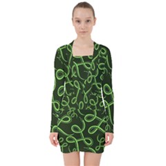 Snakes Seamless Pattern V-neck Bodycon Long Sleeve Dress by Wegoenart