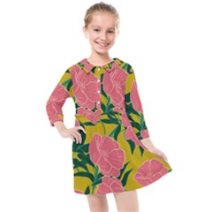 Pink Flower Seamless Pattern Kids  Quarter Sleeve Shirt Dress by Wegoenart