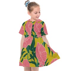 Pink Flower Seamless Pattern Kids  Sailor Dress by Wegoenart