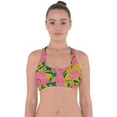 Pink Flower Seamless Pattern Cross Back Hipster Bikini Top  by Wegoenart