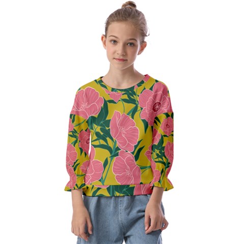 Pink Flower Seamless Pattern Kids  Cuff Sleeve Top by Wegoenart