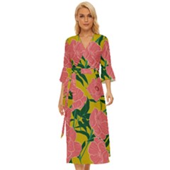 Pink Flower Seamless Pattern Midsummer Wrap Dress by Wegoenart