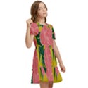 Pink Flower Seamless Pattern Kids  Puff Sleeved Dress View2