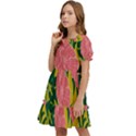 Pink Flower Seamless Pattern Kids  Puff Sleeved Dress View3