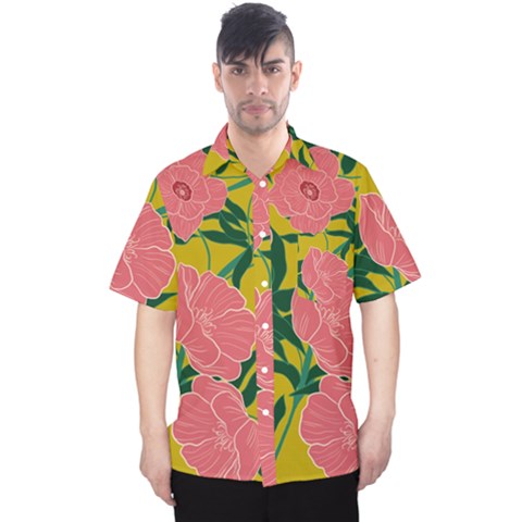 Pink Flower Seamless Pattern Men s Hawaii Shirt by Wegoenart