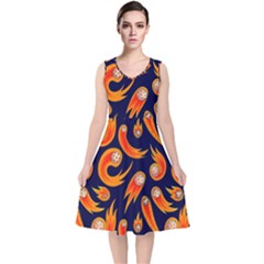 Space Patterns Pattern V-neck Midi Sleeveless Dress 