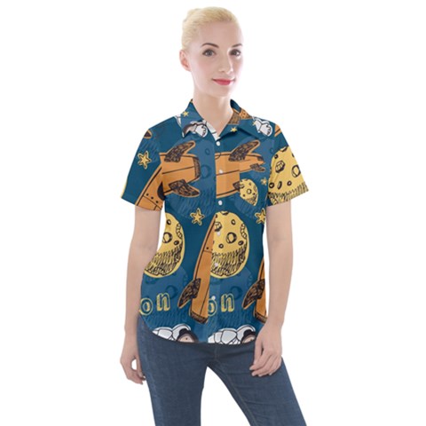 Missile Pattern Women s Short Sleeve Pocket Shirt by Wegoenart