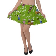 Seamless Pattern With Kids Velvet Skater Skirt by Wegoenart