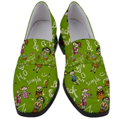 Seamless Pattern With Kids Women s Chunky Heel Loafers