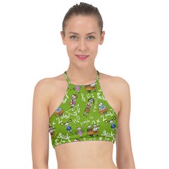 Seamless Pattern With Kids Racer Front Bikini Top by Wegoenart