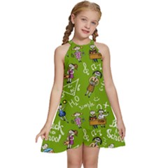 Seamless Pattern With Kids Kids  Halter Collar Waist Tie Chiffon Dress by Wegoenart